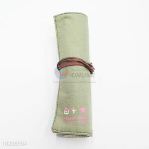 Green Canvas Lovely Roll Up Pencil Bag Stationery Bag