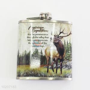 Eco-friendly Outdoor Camping Mini Flagon Deer Printed Stainless Steel Plastic Hip Flask