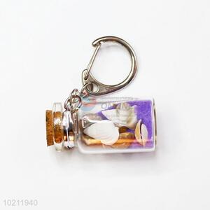 China Factory Shell Lucky Drift Glass Bottle with Key Chain