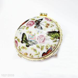 China Factory Ceramic Footed Jewelry Box with Flowers Pattern