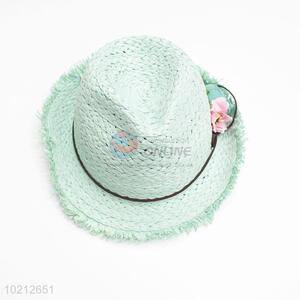 Kids sunscreen beach straw hat with flower decoration