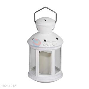 Star Pattern White LED Candle Lantern//Storm Lantern with Timer