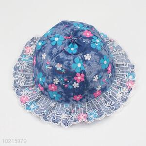 New Product Flower Printed Lace Side Sun Hat for Kids