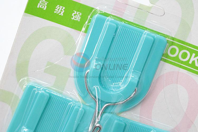 Utility And Durable 3 Pcs Blue Color Plastic Sticky Hook