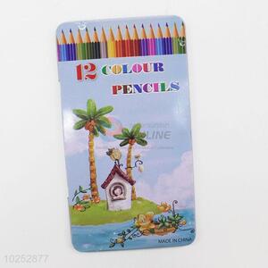 Stundets Stationery 12 Colors Wooden Colour Pencil in Iron Box