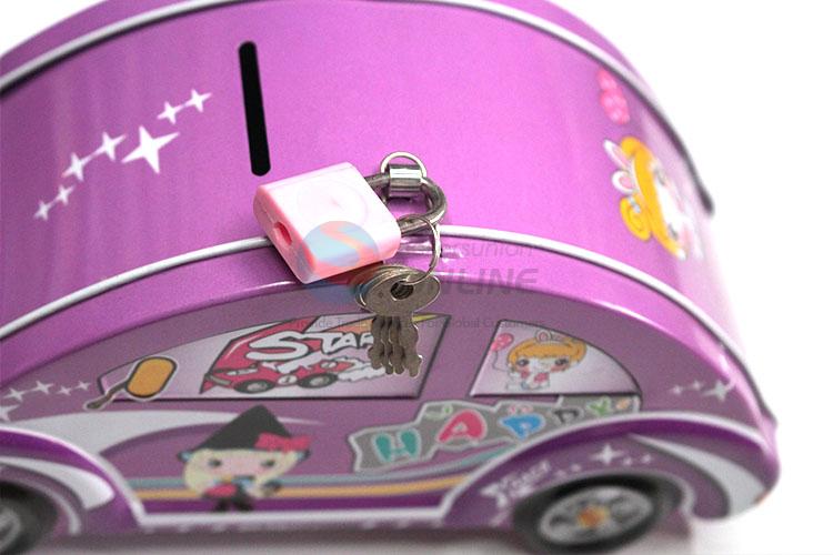 Wholesale Supplies Car Shaped Purple Money Box with Lock&Key for Sale