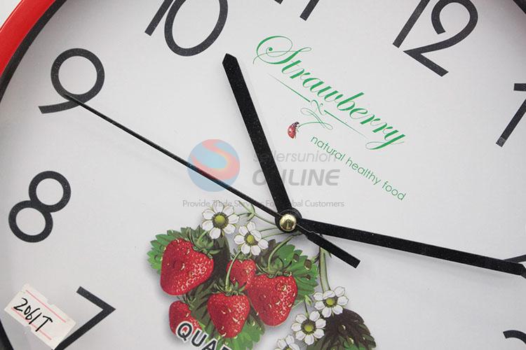 Red Frame Strawberry Pattern Decorative Plastic Wall Clock