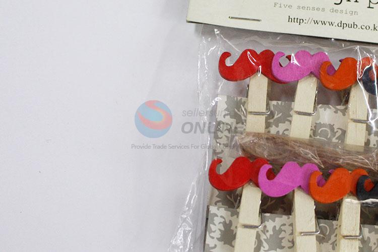 Hot Sale Mini Colorful Mustache Shaped Wooden Clips for Photo Clips