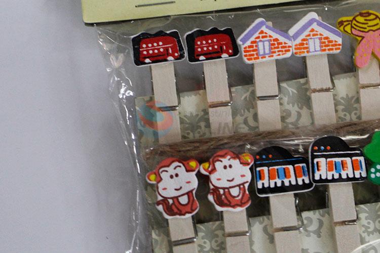 Colorful Cartoon Monkey Wooden Clip Photo Paper Craft DIY Clips with Hemp Rope