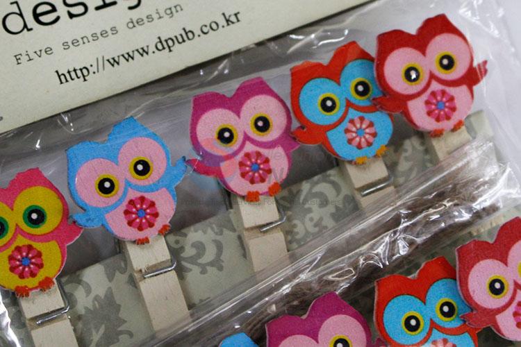 Good Quality  Office Accessories Cute Mini Cartoon Owl Shaped Wooden Clips Memo Clip