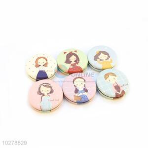 Cute Girl Printed Round Pocket Cosmetic Mirror for Sale