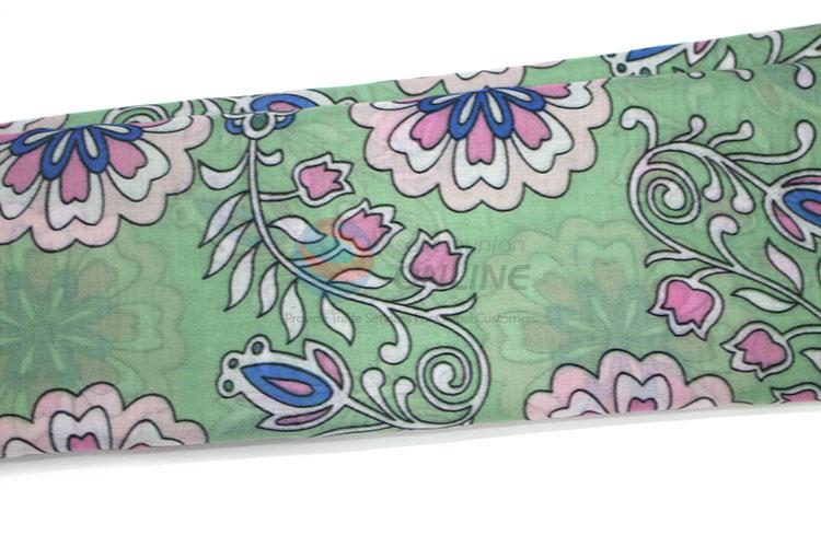 Great Flower Pattern Green TR Cotton Scarf for Women