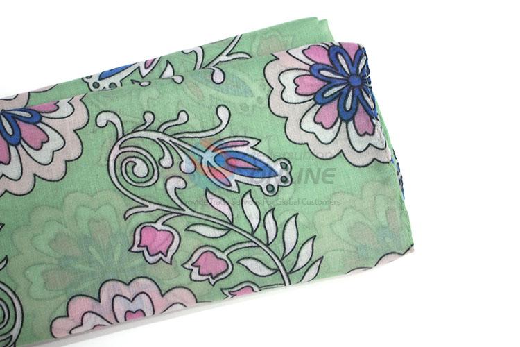 Great Flower Pattern Green Voile Scarf for Women
