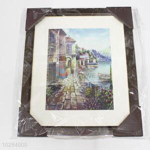 Fashion Town Scenery Pattern Wall Painting Crafts with Black Frame