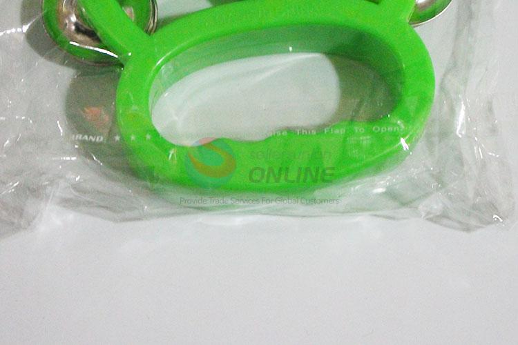 Green Color Victory Sign Shaped Hand Jingle Shaking Bell for Wholesale