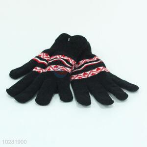 Black Color Warm Knitted Patchwork Gloves
