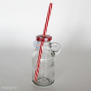Newest design low price glass bottle with straw