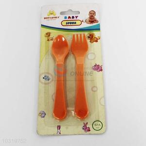 2PC Nontoxic Foodgrade Fork and Spoon for Baby