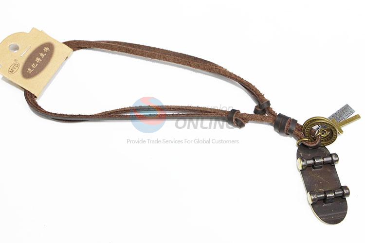 New Arrival Retro Cowhide Necklace with Skateboard Pendant