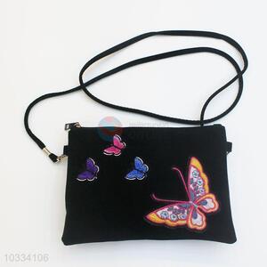 Black Color Beautiful Embroidered Butterfly Small Shoppers Bags