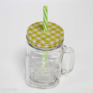 Manufacturer sale high quality glass juice cup with a straw