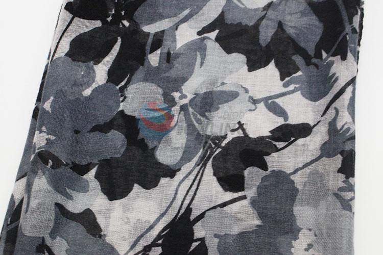 Vintage Gray Flower Printed Scarf Voile Wrap Shawl