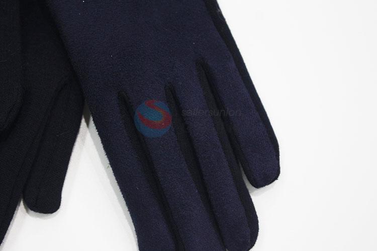 Winter classical color suede gloves with bowknot