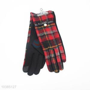 Winter women car driving leather gloves bowknot checked gloves