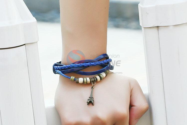 Best Quality Tower Pendant Leather Bracelet