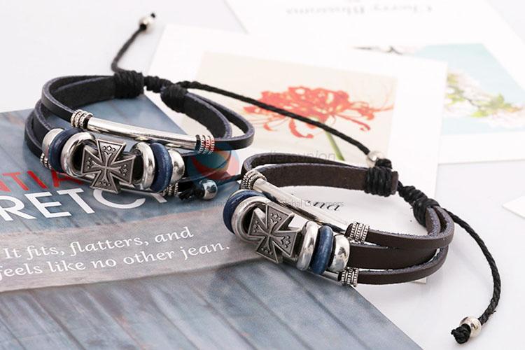 Wholesale Cross Design Leather Bracelet Cheap Wristband