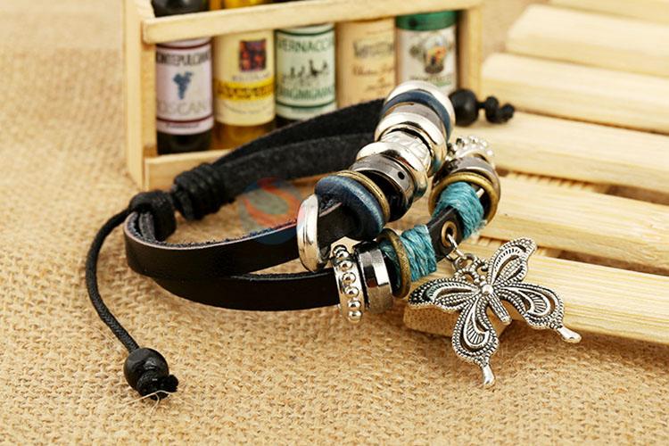 Hot Selling Leather Bracelet With Butterfly Pendant