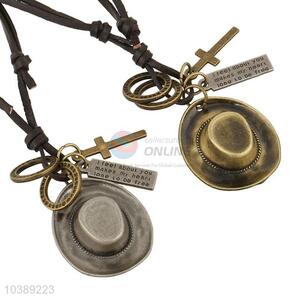 Unique Design Alloy Hat Pendant Cool Leather  Necklace