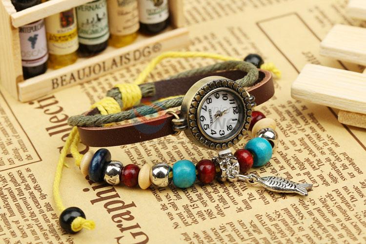 High Quality Cute Fish Charm Leather Bracelet Wrist Watch