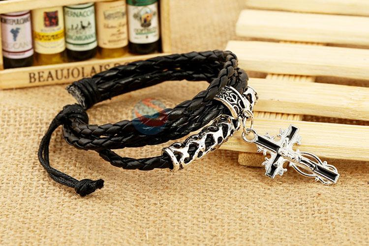 Custom Cross Design Leather Bracelet For Man