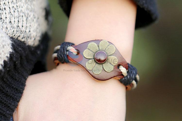 Wholesale Flower Design Leather Bracelet Wristband