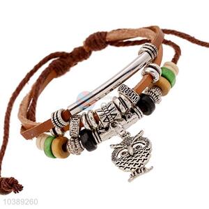 Good Quality Owl Beaded Bracelet Leather Bracelet