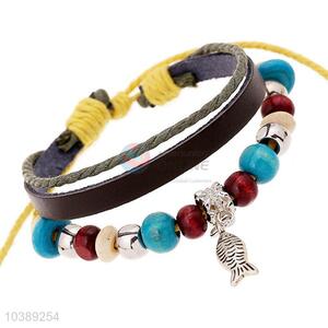 Fashion Color Beads Leather Bracelet For Adult