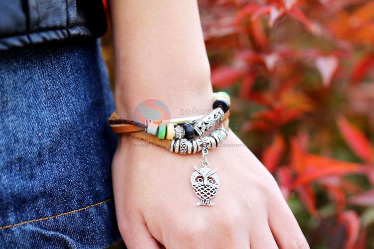 Good Quality Owl Beaded Bracelet Leather Bracelet