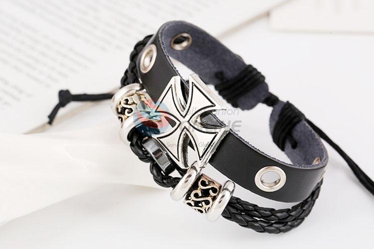 Custom Fashion Cross Shape Leather Bracelet