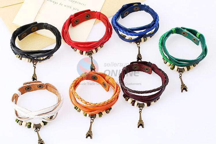 Best Quality Tower Pendant Leather Bracelet