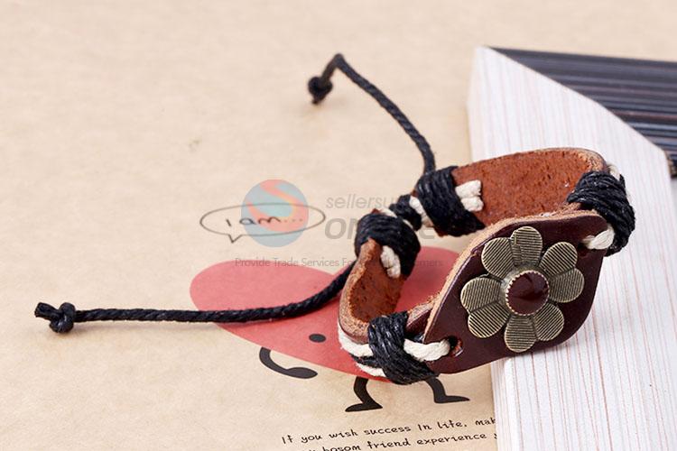 Wholesale Flower Design Leather Bracelet Wristband