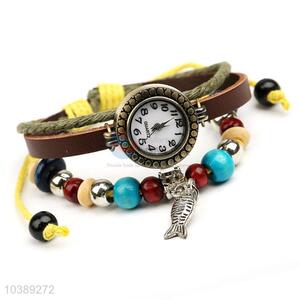 High Quality Cute Fish Charm Leather Bracelet Wrist Watch