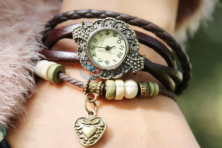 Custom Retro Style Leather Bracelet Ladies Wristwatch