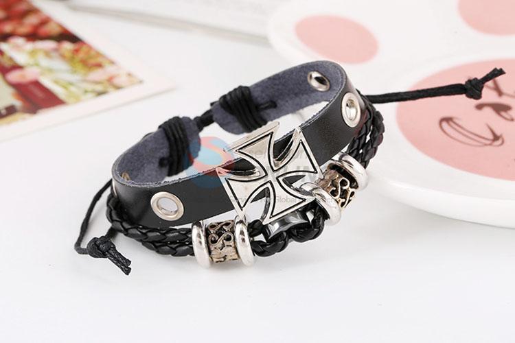 Custom Fashion Cross Shape Leather Bracelet