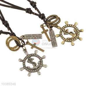 New Design Boat Anchor Pendant Leather Necklace