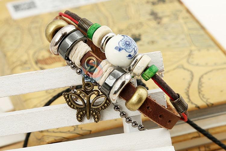 Hot Selling Butterfly Beaded Leather Bracelet