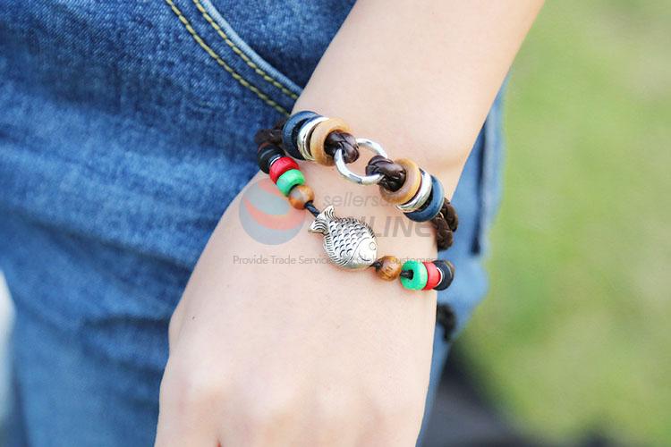 Fashion Cute Fish Beaded Leather Bracelet