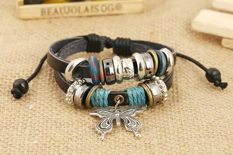 Hot Selling Leather Bracelet With Butterfly Pendant