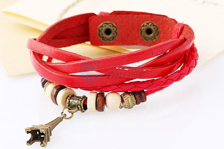 Best Quality Tower Pendant Leather Bracelet