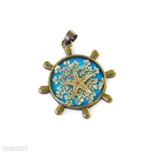 Fashion Star Pattern Round Real Flower Pendant